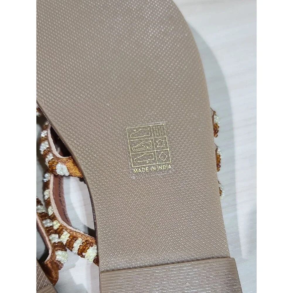 Free People Beatrice Beaded Sandals - Bronze/Natural EU 37 New